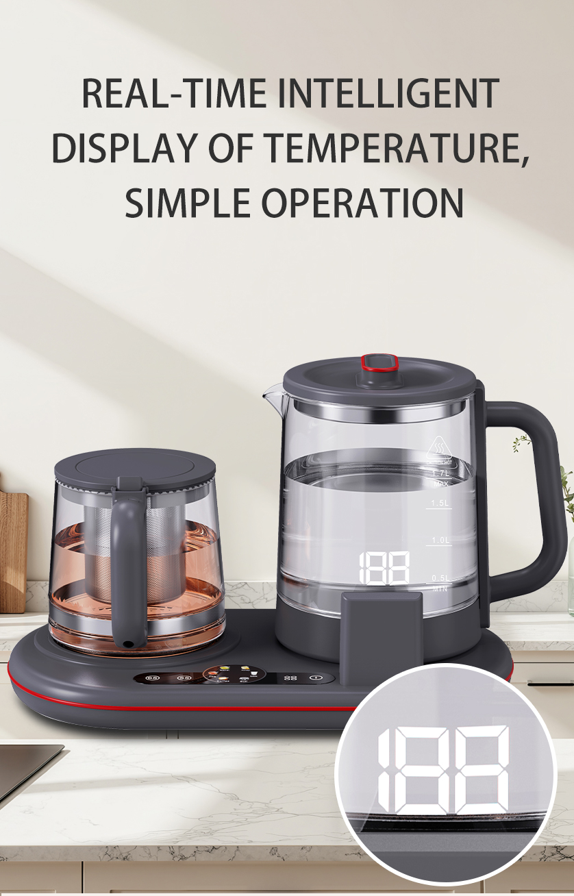جديد منخفض القوة الكهربائية الحديثة الدفء ماكينة صنع الشاي المحمولة Thermopot الزجاج فندق غلاية مجموعة صينية 1.7L + 1.1L إبريق الشاي الكهربائي