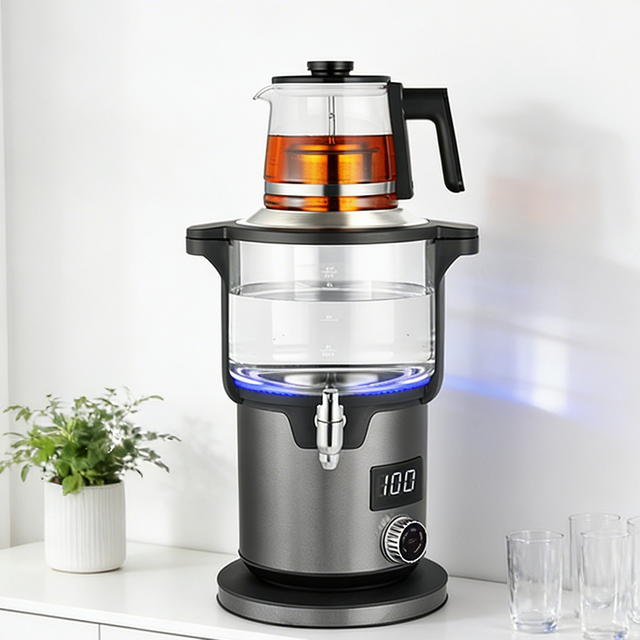 الأجهزة الكهربائية 4.5 + 1.1L آلة صنع الشاي بطبقة مزدوجة التلقائي وظيفة الدفء غلايات ساموفار مع إبريق شاي زجاجي