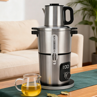 الأجهزة المنزلية غلاية كهربائية مزدوجة الطبقة من الفولاذ المقاوم للصدأ ماكينة صنع الشاي الأوتوماتيكية وعاء شاي السماور الفارسي 2 في 1 ساموفار فضي