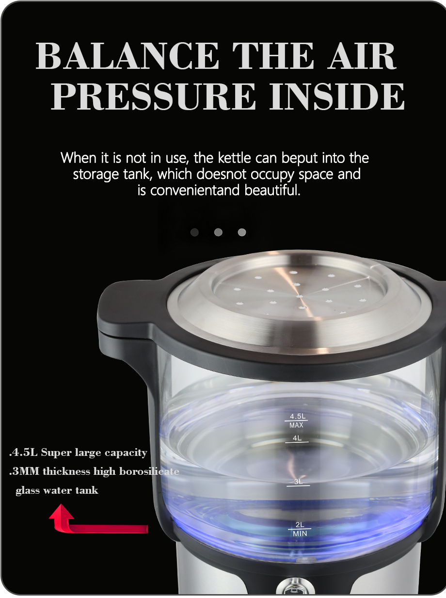 ماكينة صنع الشاي الذكية بطبقة مزدوجة 4.5 + 1.1L بقدرة 2000 وات بمقبض منزلي وغلاية شاي تركية غلايات كهربائية لاسلكية لغلي الماء