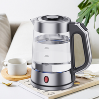 YUEKON حار بيع 1.7l التلقائي انقطاع التيار الكهربائي صانع الشاي غلاية شاي زجاجية كهربائية مع الأزرق Led