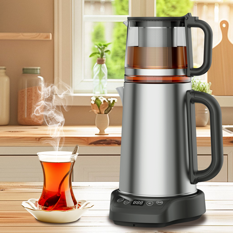 أجهزة المطبخ 1500W MACHENT BOIL-DERY حماية صانع الشاي 2.0 لتر+1.1 لتر طبقة كهربائية مزدوجة مع شاي زجاجي