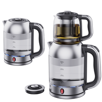 ماكينة صنع الشاي العربي الكهربائية في الشرق الأوسط ماكينة صنع الشاي التركي ساموفار مع غطاء قابل للإزالة غلايات زجاجية كهربائية