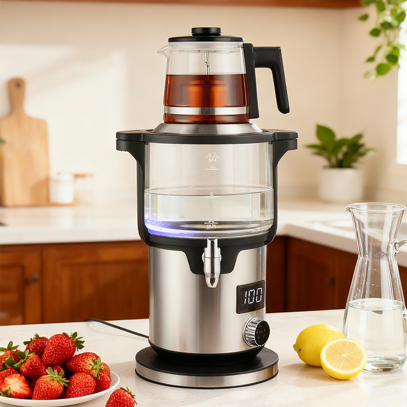 ماكينة صنع الشاي الذكية بطبقة مزدوجة 4.5 + 1.1L بقدرة 2000 وات بمقبض منزلي وغلاية شاي تركية غلايات كهربائية لاسلكية لغلي الماء