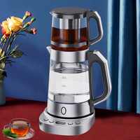 طقم صانع الشاي التركي غلايات كهربائية أوتوماتيكية بالكامل متعددة التسخين زجاج منزلي 2 في 1 طقم صينية غلاية شاي