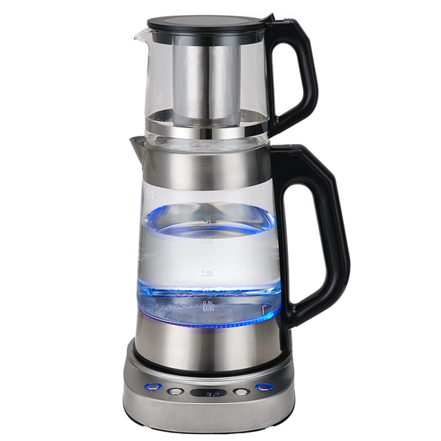 الشرق الأوسط المملكة العربية السعودية Samovar نوع جديد 1.7l + 1.0l ماكينة صنع الشاي التركي من الفولاذ المقاوم للصدأ مع إبريق شاي زجاجي غلاية كهربائية