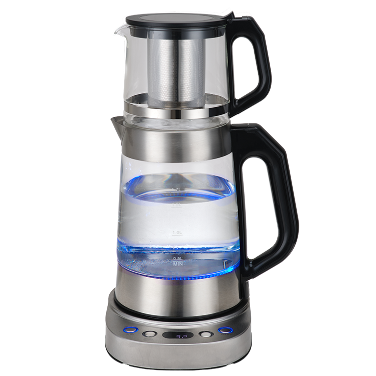 الشرق الأوسط المملكة العربية السعودية Samovar نوع جديد 1.7l + 1.0l ماكينة صنع الشاي التركي من الفولاذ المقاوم للصدأ مع إبريق شاي زجاجي غلاية كهربائية