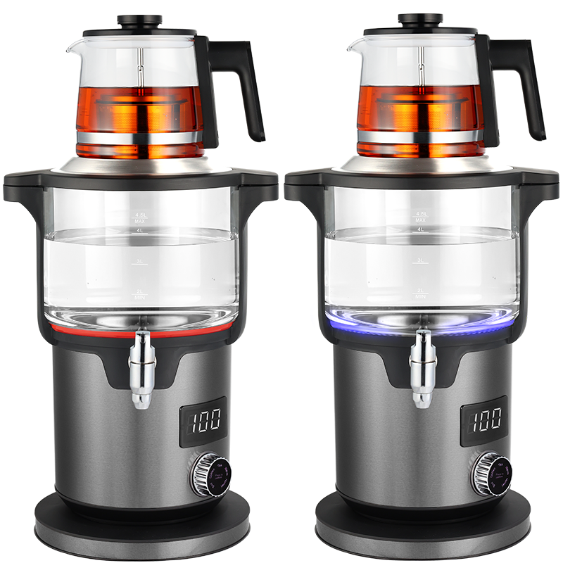 غلاية ساموفار تركية للتدفئة عالية السرعة 2000 وات وإبريق شاي زجاجي مقاوم للحرارة رقمي متعدد التحكم في درجة الحرارة للشاي/القهوة