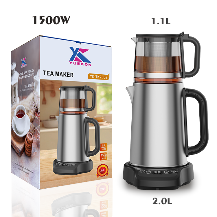 أجهزة المطبخ 1500W MACHENT BOIL-DERY حماية صانع الشاي 2.0 لتر+1.1 لتر طبقة كهربائية مزدوجة مع شاي زجاجي