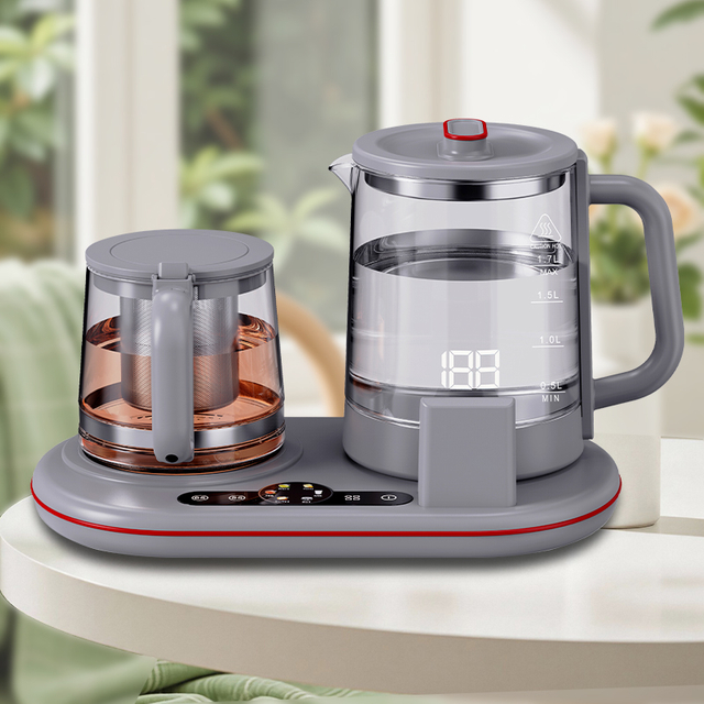 جديد منخفض القوة الكهربائية الحديثة الدفء ماكينة صنع الشاي المحمولة Thermopot الزجاج فندق غلاية مجموعة صينية 1.7L + 1.1L إبريق الشاي الكهربائي