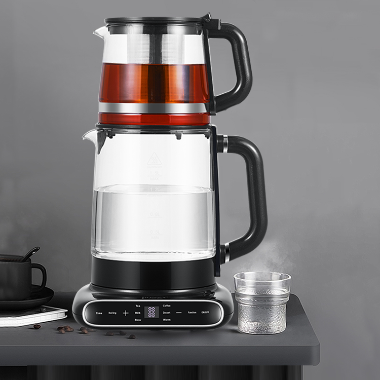 360 قاعدة دوران 1.5l + 1.1l زجاج غلاية كهربائية براد شاي أنيق تركي روسي كهربائي Samovar 