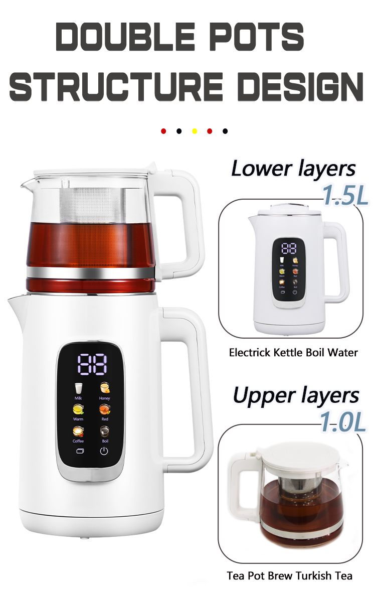 جديد تصميم شاي وعاء رقمي 1.5L+1.1L SAMOVAR التركية صانع الشاي الكهربائي
