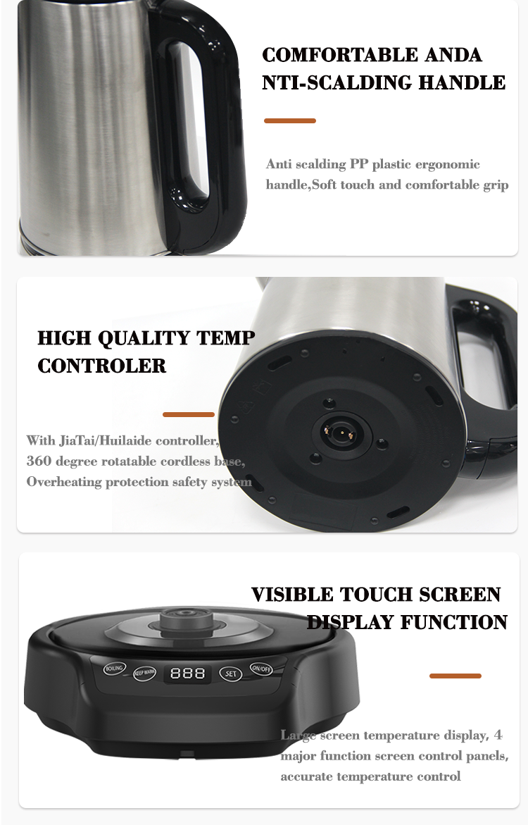 أجهزة المطبخ 1500W MACHENT BOIL-DERY حماية صانع الشاي 2.0 لتر+1.1 لتر طبقة كهربائية مزدوجة مع شاي زجاجي