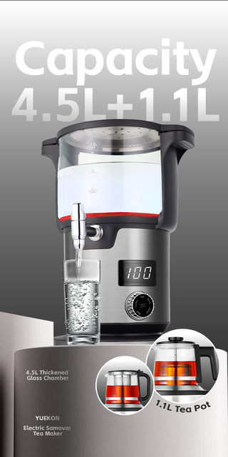 مجموعة السماور الكهربائية الحديثة 2 في 1 بقدرة 2000 وات غلاية تسخين سريعة غلاية كهربائية روسية للمياه من الزجاج ماكينة صنع الشاي مع أضواء المؤشر