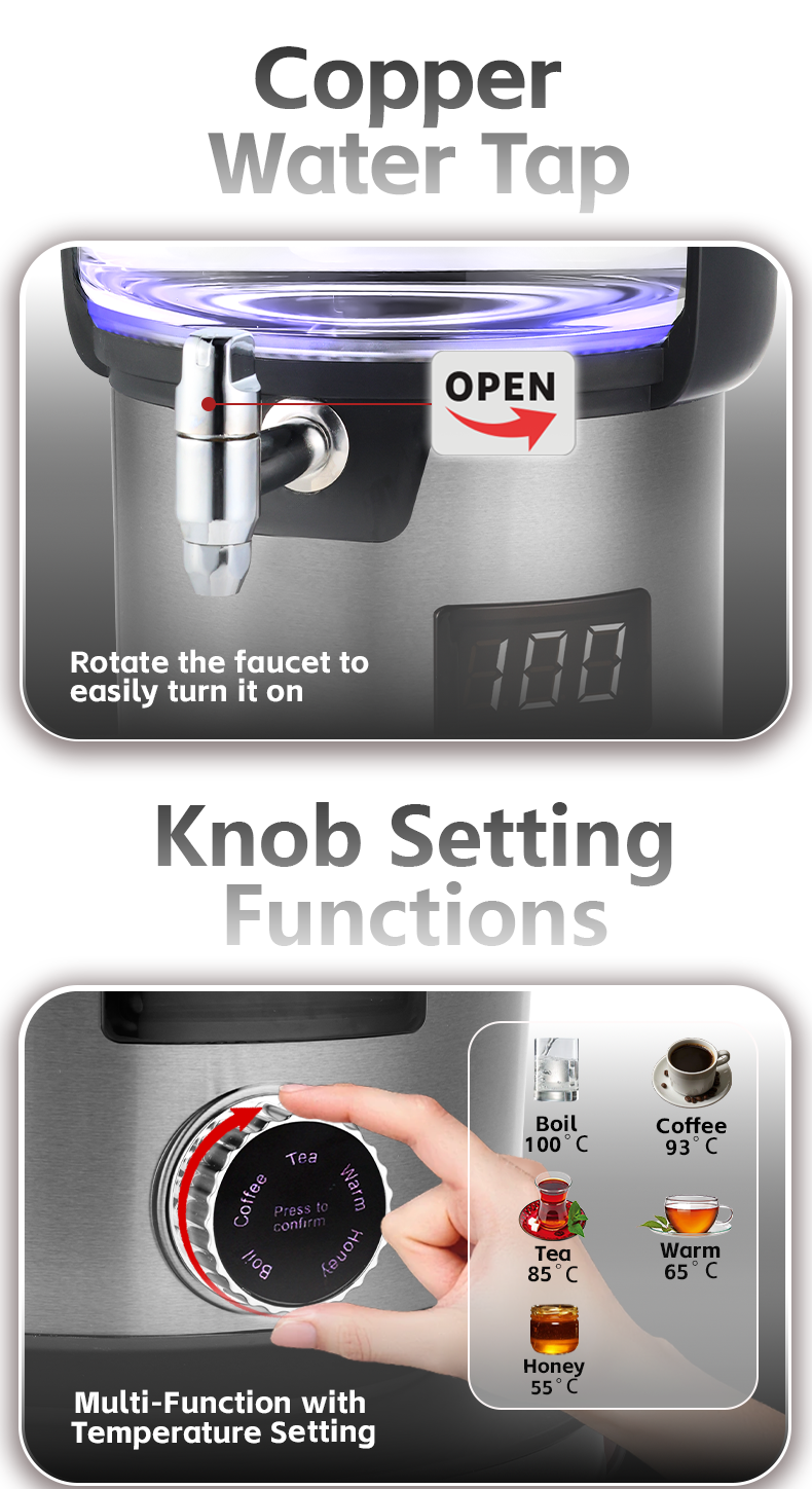 الجملة Skd Ckd وعاء مزدوج الرقمية الروسية Samovar 4.5L 2000 واط الكهربائية الفولاذ المقاوم للصدأ التلقائي غلاية تركية مع إبريق الشاي