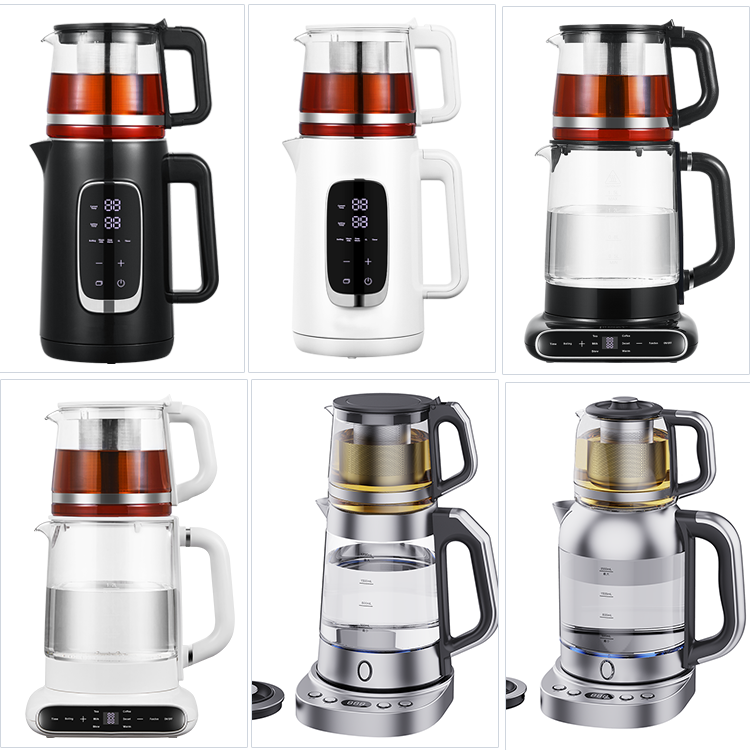 الشرق الأوسط المملكة العربية السعودية Samovar نوع جديد 1.7l + 1.0l ماكينة صنع الشاي التركي من الفولاذ المقاوم للصدأ مع إبريق شاي زجاجي غلاية كهربائية