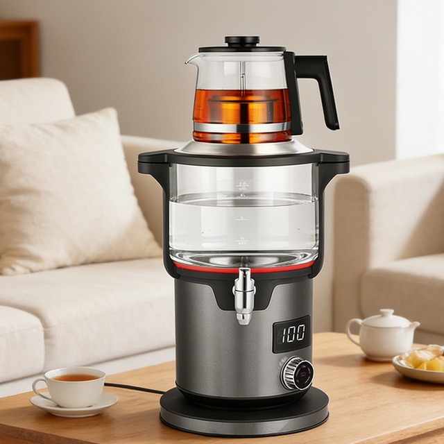 غلاية ساموفار تركية للتدفئة عالية السرعة 2000 وات وإبريق شاي زجاجي مقاوم للحرارة رقمي متعدد التحكم في درجة الحرارة للشاي/القهوة