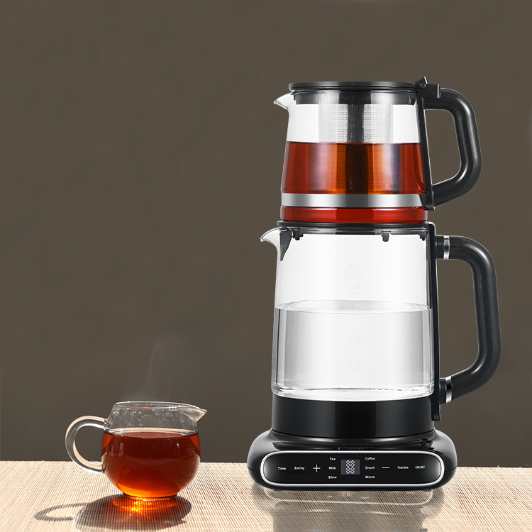 360 قاعدة دوران 1.5l + 1.1l زجاج غلاية كهربائية براد شاي أنيق تركي روسي كهربائي Samovar 
