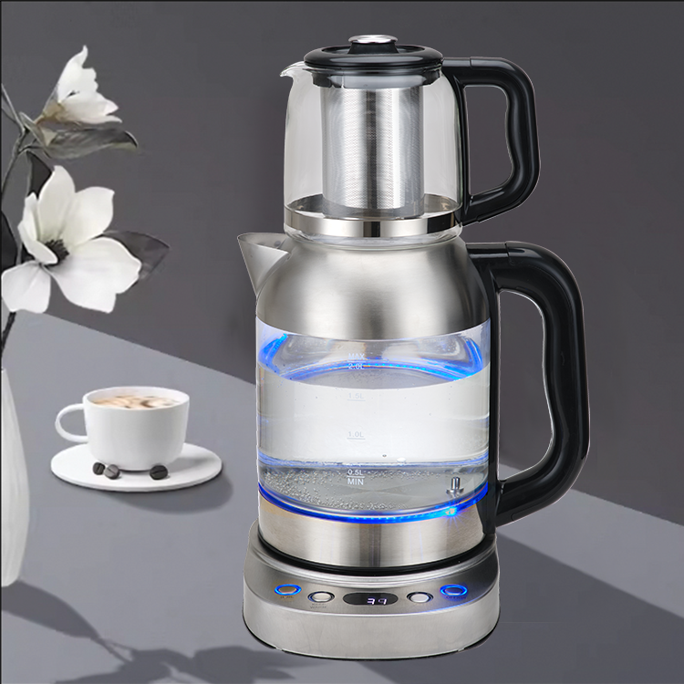 شعبية 2.0l غلاية ماء زجاجية روسية طقم شاي مزدوج رقمي CB CE إبريق شاي تركي غلاية شاي كهربائية مع Infuser 