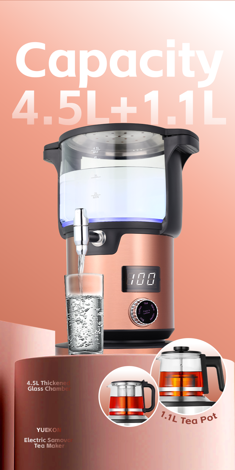 أجهزة المطبخ الدفء الزجاج ماكينة صنع الشاي غلاية 5.6L سعة كبيرة شاشة ديجيتال التحكم في تخمير غلاية الغليان للشاي