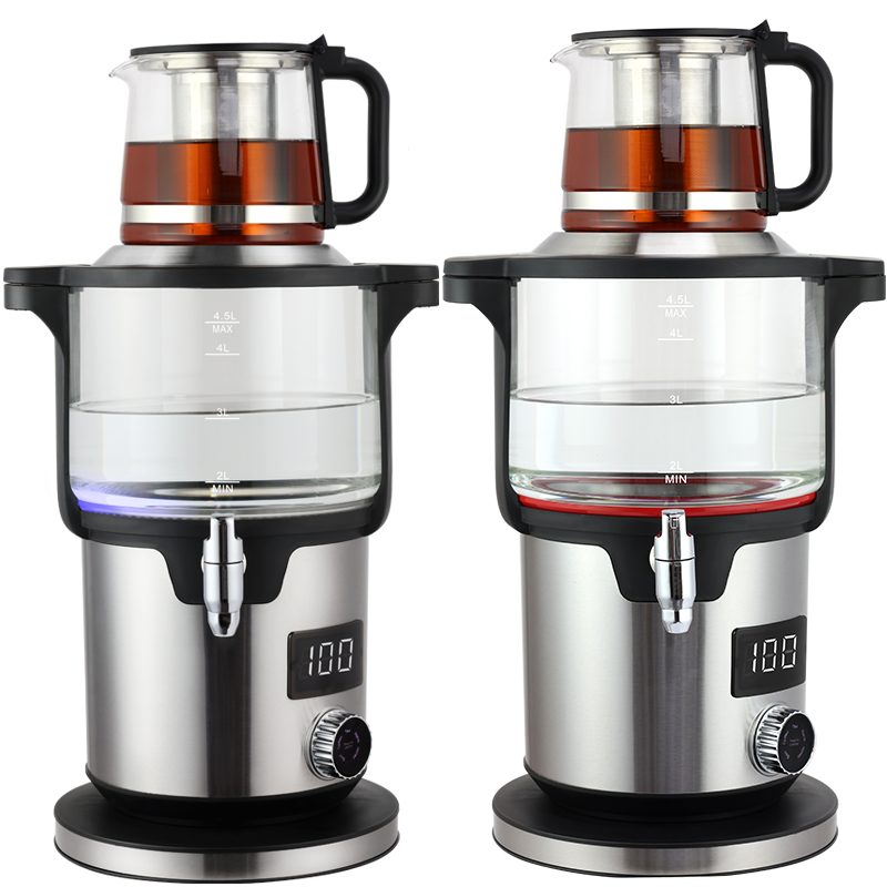 الشرق الأوسط سخان مياه عربي شفاف صانع الشاي التركي مع قاعدة التحكم في درجة الحرارة صانع الشاي المزدوج Samovar مع Infuer