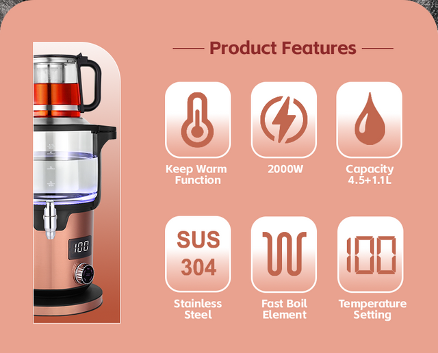 أجهزة المطبخ الدفء الزجاج ماكينة صنع الشاي غلاية 5.6L سعة كبيرة شاشة ديجيتال التحكم في تخمير غلاية الغليان للشاي