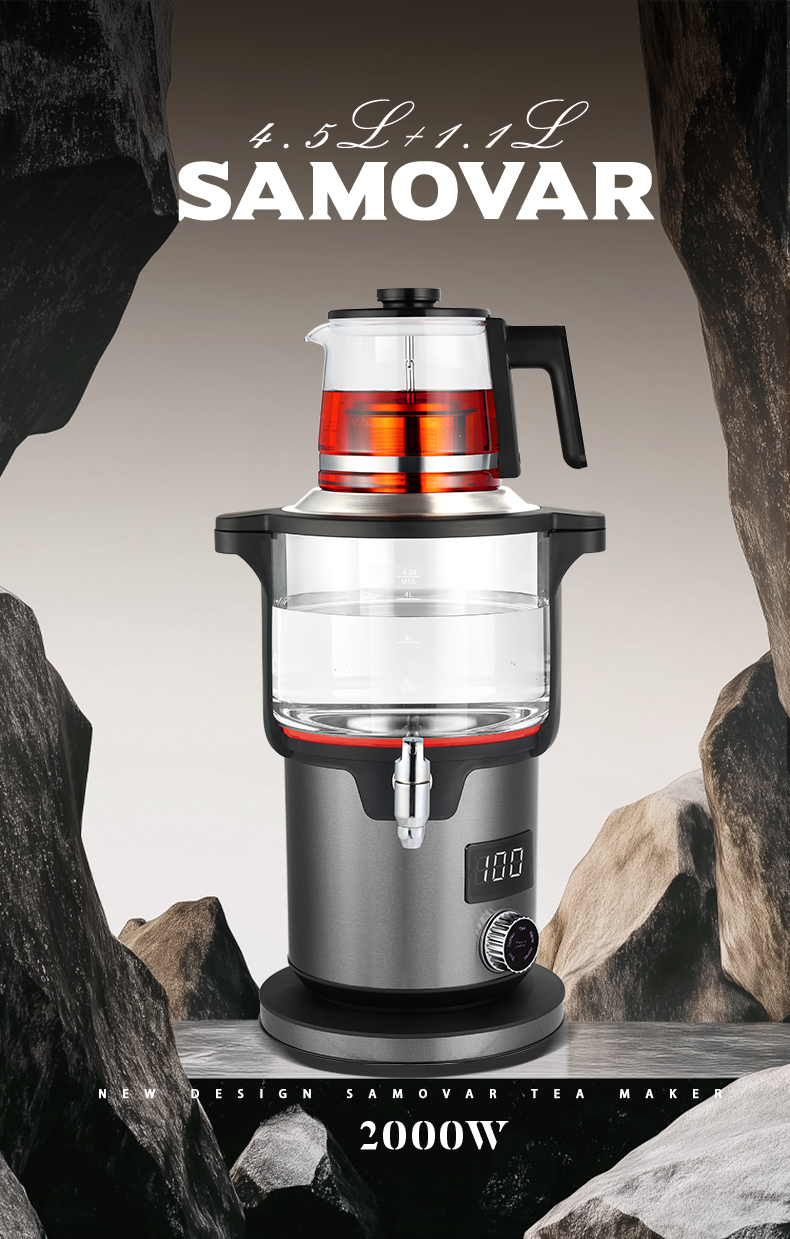 سماور كهربائي مع إبريق شاي زجاجي 