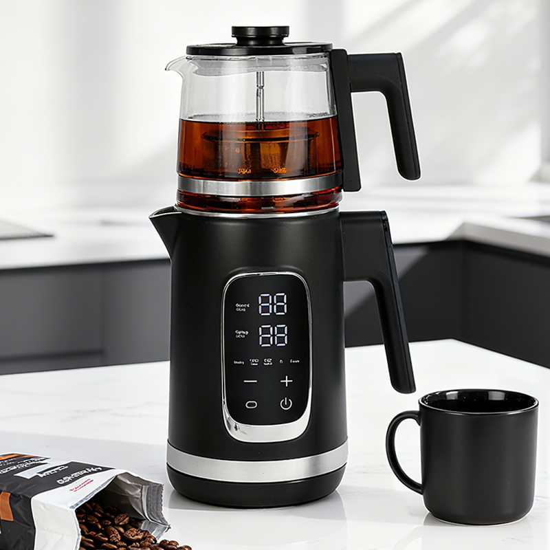 أجهزة المطبخ المنزلية الذكية وعاء الغليان الكهربائي التحكم الرقمي 1.5 + 1.1L غلاية مزدوجة ماكينة صنع الشاي غلاية لاسلكية مع براد شاي