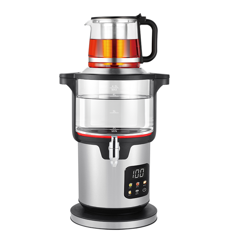 YUEKON أجهزة المطبخ المنزلية 4.5L + 1.1L التحكم في درجة الحرارة الكهربائية Samovar النمط الروسي التحكم الرقمي الكهربائية لغلاية الماء المغلي
