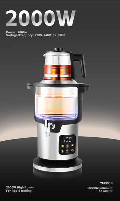 2-in-1 Yuekon المنزل الذكي الكهربائية Samovar التحكم في درجة الحرارة البورسليكات الزجاج الجسم غلاية شاي كهربائية مع Infuser