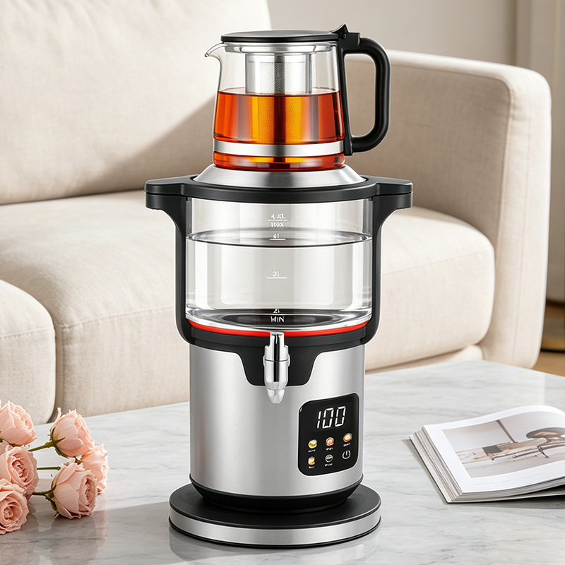 المصنع مباشرة 4.5L + 1.1L ماكينة صنع الشاي الأوتوماتيكية شاشة تعمل باللمس التحكم بطبقة مزدوجة الأواني الزجاجية لتخمير الشاي